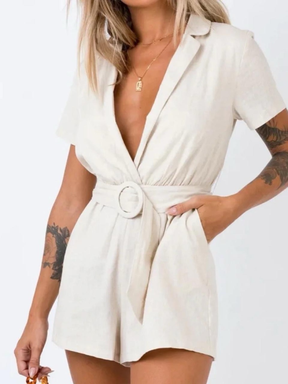 Princess Polly Turin Romper cream with belt size- 0